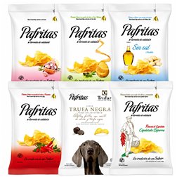 Patatas Fritas Gourmet | Pack Surtido 6 Bolsas Patatas Artesanas con Aceite de Oliva Virgen | Sin Sal + Ajo + Pimentón + Sal Marina + Cayena + Trufa | Snack Premium