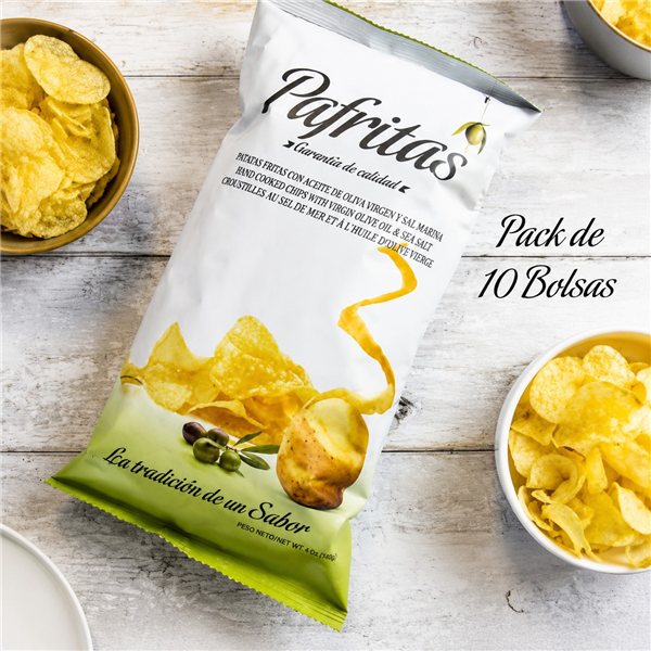 Chips Gourmet Premium | Pack de 6 Sacs de Pommes de Terre Artisanales avec Huile d'Olive Extra Vierge et Sel Marin | 6x120g | Snack Gourmet Sans Gluten pour Apéritifs-detalle