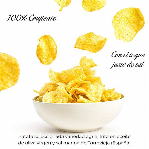 Chips Gourmet Premium | Pack de 6 Sacs de Pommes de Terre Artisanales avec Huile d'Olive Extra Vierge et Sel Marin | 6x120g | Snack Gourmet Sans Gluten pour Apéritifs-lateral
