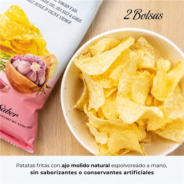 Gourmet Premium Potato Chips | Pack of 6 Bags of Artisan Potatoes with Extra Virgin Olive Oil | 2x100g Truffle + 2x140g Garlic + 2x140g Paprika | Gluten-Free Gourmet Snack for Appetizers-lateral