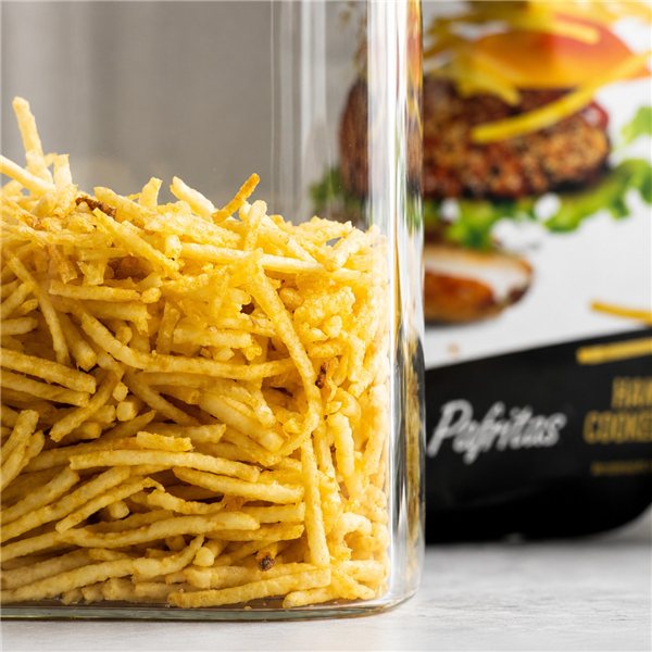 Chips Gourmet Premium | Pack de 6 Sacs de Pommes de Terre Artisanales à l'Huile d'Olive Vierge pour Hamburgers et Plats Préparés | 6x180g | Snack Gourmet Sans Gluten-izquierda