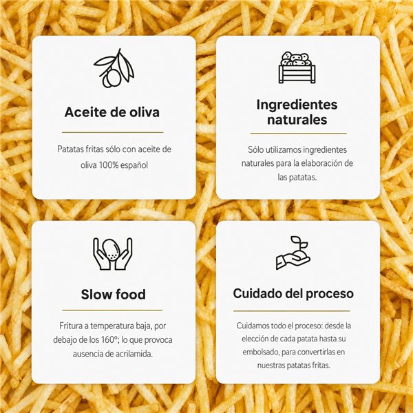 Chips Gourmet Premium | Pack de 6 Sacs de Pommes de Terre Artisanales à l'Huile d'Olive Vierge pour Hamburgers et Plats Préparés | 6x180g | Snack Gourmet Sans Gluten-lateral