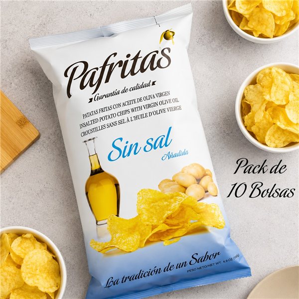 Premium Gourmet Potato Chips No Salt | Pack of 6 Bags Artisan Potatoes with Extra Virgin Olive Oil | 6x140g | Gluten-Free Gourmet Snack for Appetizers-detalle