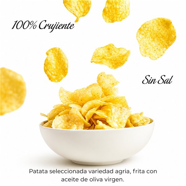 Premium Gourmet Potato Chips No Salt | Pack of 6 Bags Artisan Potatoes with Extra Virgin Olive Oil | 6x140g | Gluten-Free Gourmet Snack for Appetizers-lateral