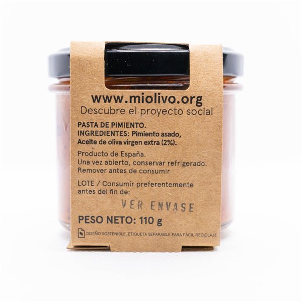 Paté de pimiento asado en AOVE 110 g | Producto solidario-lateral
