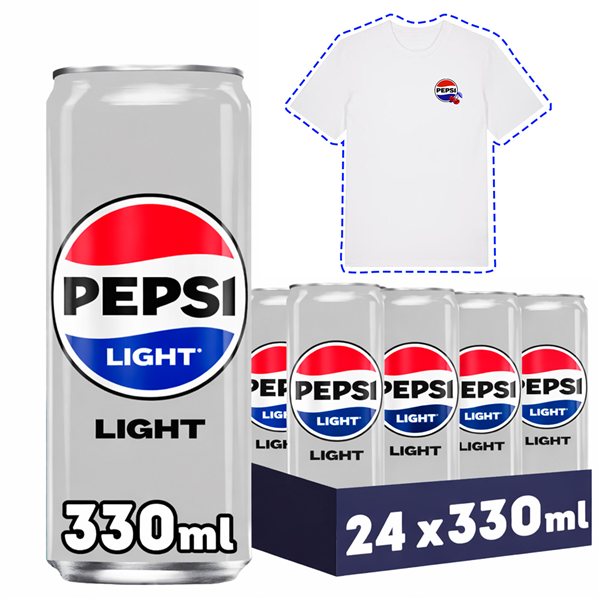 PEPSI Light Soda au cola faible en calories et en sucres, pack de 24 canettes de 330 ml, 7,92 litres au total (avec ou sans cadeau)-detalle