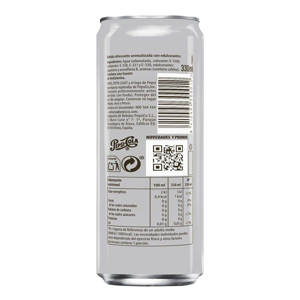 PEPSI Light Soda au cola faible en calories et en sucres, pack de 24 canettes de 330 ml, 7,92 litres au total (avec ou sans cadeau)-trasera