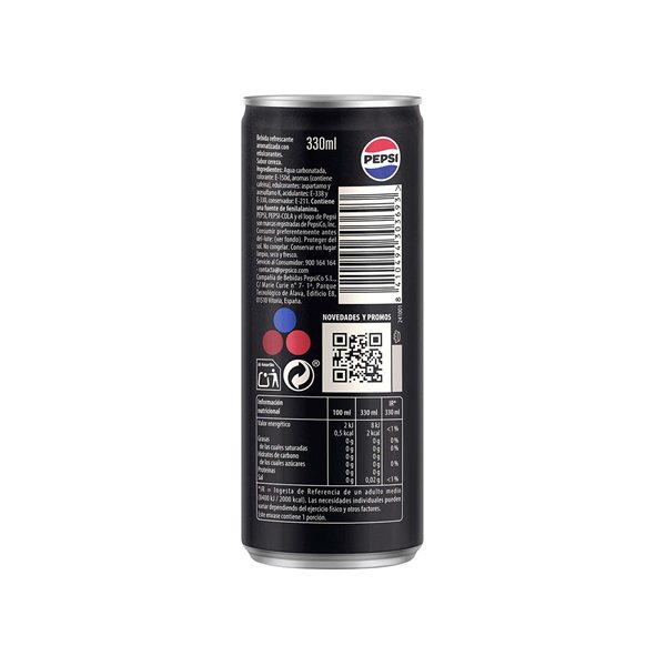 PEPSI Zero Cherry Cola-Getränk mit null Zucker und null Kalorien, 24er-Pack à 330 ml, insgesamt 7,92 Liter (mit oder ohne Geschenk)-trasera