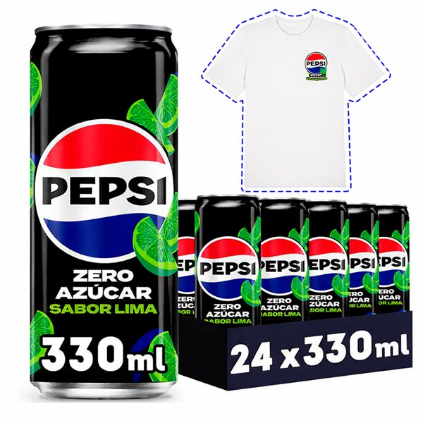PEPSI Zero Lime Cola-Getränk mit null Zucker und null Kalorien, 24er-Pack mit 330 ml Dosen, insgesamt 7,92 Liter (mit oder ohne Geschenk)-detalle