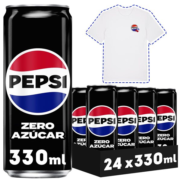 PEPSI Zero Cola-Getränk mit null Zucker und null Kalorien, Packung mit 24 Dosen à 330 ml, insgesamt 7,92 Liter (mit oder ohne Geschenk)-detalle