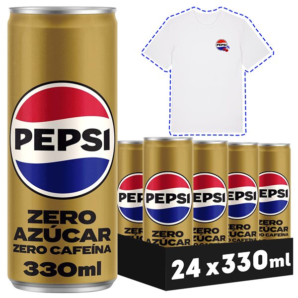 PEPSI zero sans caféine Boisson gazeuse au cola sans sucre et sans calories, pack de 24 canettes de 330 ml, 7.92 litres au total (avec ou sans cadeau)-detalle