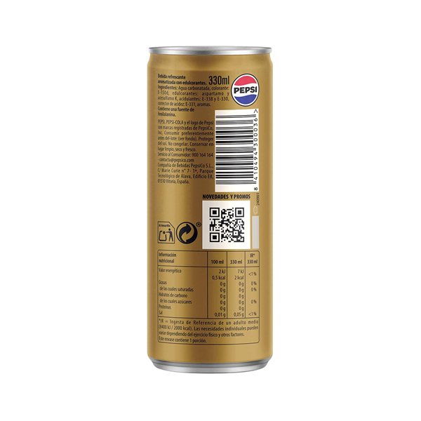 PEPSI zero sans caféine Boisson gazeuse au cola sans sucre et sans calories, pack de 24 canettes de 330 ml, 7.92 litres au total (avec ou sans cadeau)-trasera