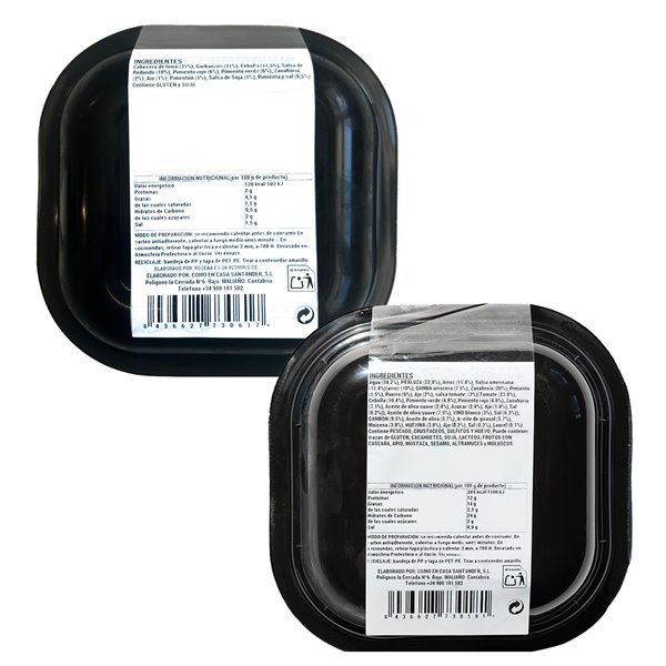 DEMANDEZ COMME À LA MAISON | Plats Préparés Prêts à Réchauffer | Pois chiches avec filet de porc, boulettes de merlu en sauce marinara avec du riz | Recettes traditionnelles et nutritives | Pack 2 x 350 g-detalle