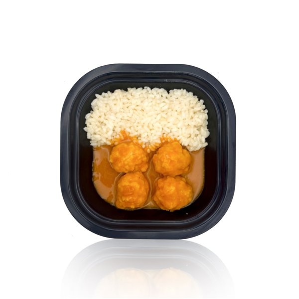 DEMANDEZ COMME À LA MAISON | Plats Préparés Prêts à Réchauffer | Pois chiches avec filet de porc, boulettes de merlu en sauce marinara avec du riz | Recettes traditionnelles et nutritives | Pack 2 x 350 g-izquierda