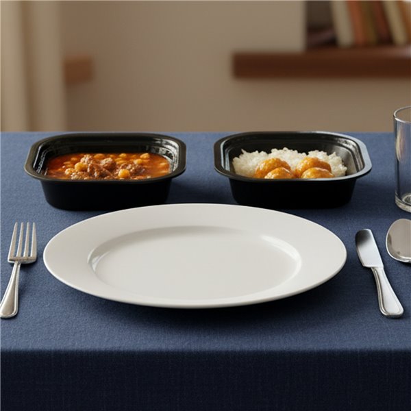 DEMANDEZ COMME À LA MAISON | Plats Préparés Prêts à Réchauffer | Pois chiches avec filet de porc, boulettes de merlu en sauce marinara avec du riz | Recettes traditionnelles et nutritives | Pack 2 x 350 g-lateral