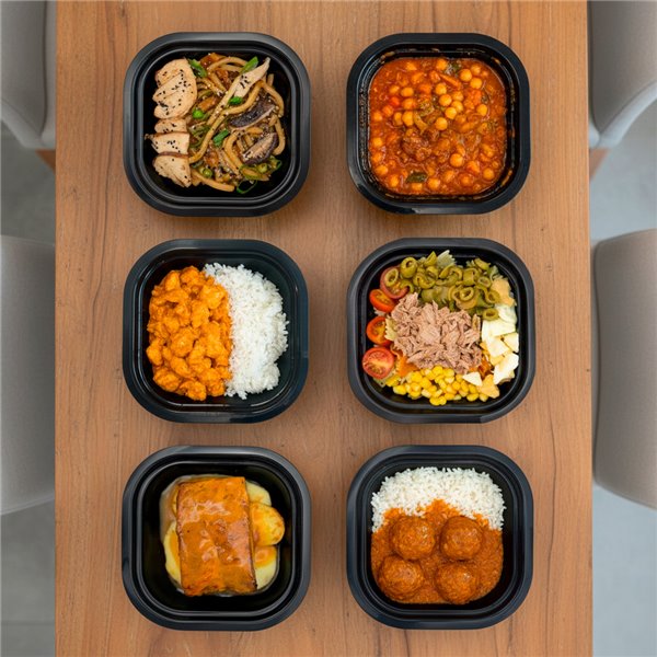 ASK LIKE AT HOME | Ready-to-Eat Prepared Dishes | Udon Noodles with Chicken, Chickpeas with Pork Loin, Tuna Pasta Salad, Hake Meatballs in Marinara Sauce, Honey Ribs with Potatoes, Chicken Tikka Masala | Pack 6 x 350 g-lateral