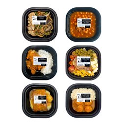 ASK LIKE AT HOME | Ready-to-Eat Prepared Dishes | Udon Noodles with Chicken, Chickpeas with Pork Loin, Tuna Pasta Salad, Hake Meatballs in Marinara Sauce, Honey Ribs with Potatoes, Chicken Tikka Masala | Pack 6 x 350 g