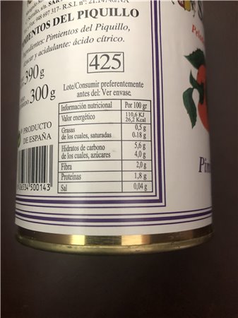 Poivron du Piquillo Entier Extra, boîte de 390 grammes-trasera