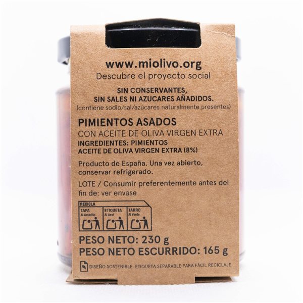 Pimientos asados en AOVE 230 g | Producto solidario-lateral