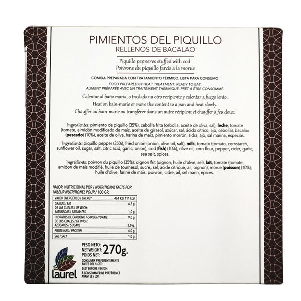Poivrons du Piquillo farcis à la morue-detalle