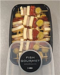 SARDINE, CHEESE AND SEMI-DRIED TOMATO SKEWERS - NEW - gildas tub 14 pcs