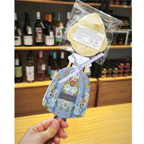 Chocolate 'Mario Padial' fallera lollipop.-lateral