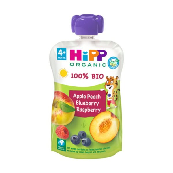 Bio-Püree Beutel mit Pfirsich, Apfel und Waldfrüchten 100g Hipp-lateral