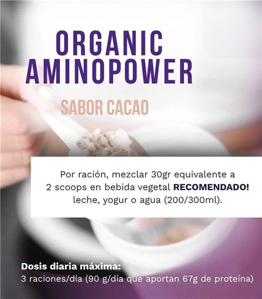 Organic Plant Protein Aminopower 74% Cocoa - 500g-izquierda