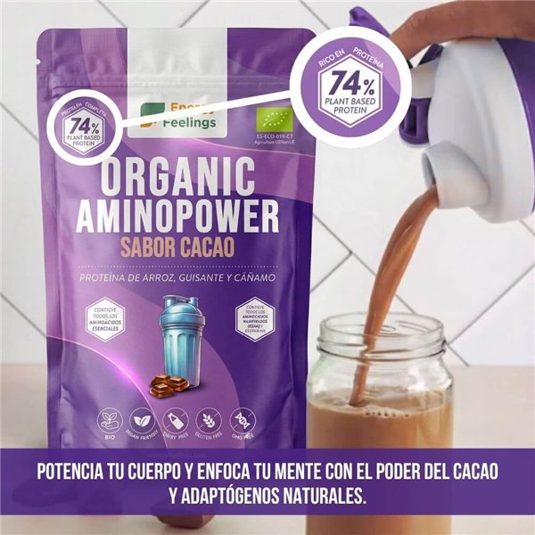 Protéine végétale BIO Aminopower 74% Cacao - 500g-trasera