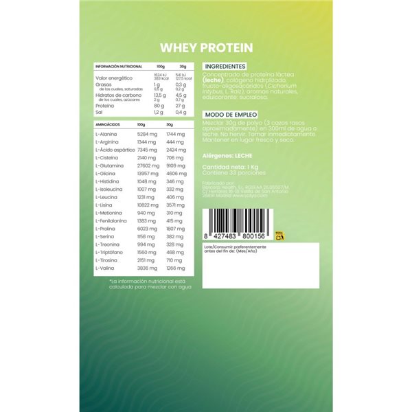 Proteina Whey de suero de leche vainilla Doypack 1 kg Sotya SPORT-izquierda