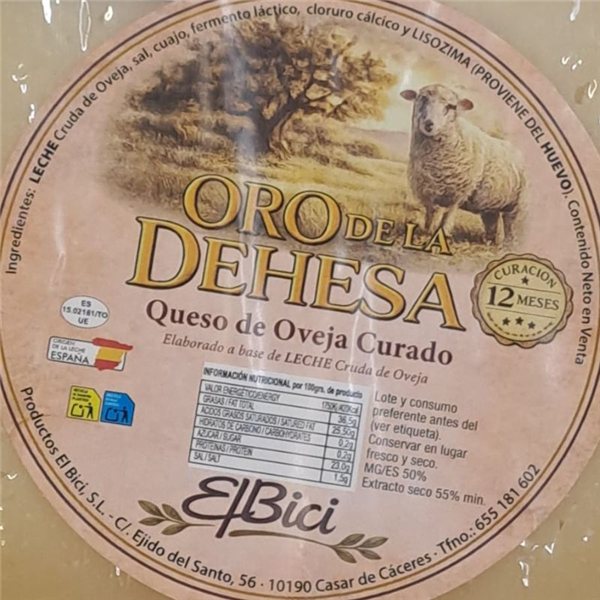 Queso de Oveja Curado “Oro de la Dehesa” – El Bici 700 gramos mínimo-detalle