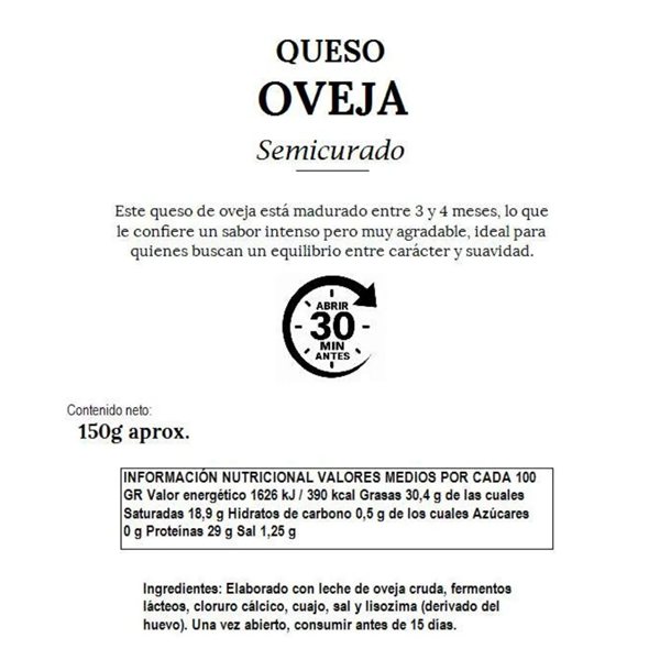 Queso de oveja semicurado - Sobre de 150 g-izquierda