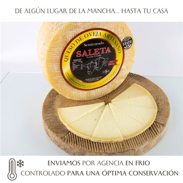 Queso Semicurado de oveja Gourmet Mini (1,3Kg) | Elaboración Artesana Queso de La Mancha-lateral