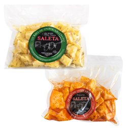 Quesos Gourmet "Pack Contrastes" | 2 Bolsas de Tacos de Queso Curado en Aceite de Oliva Virgen Extra (AOVE) con Pimentón y con Romero | Elaboración Artesana Quesos Saleta