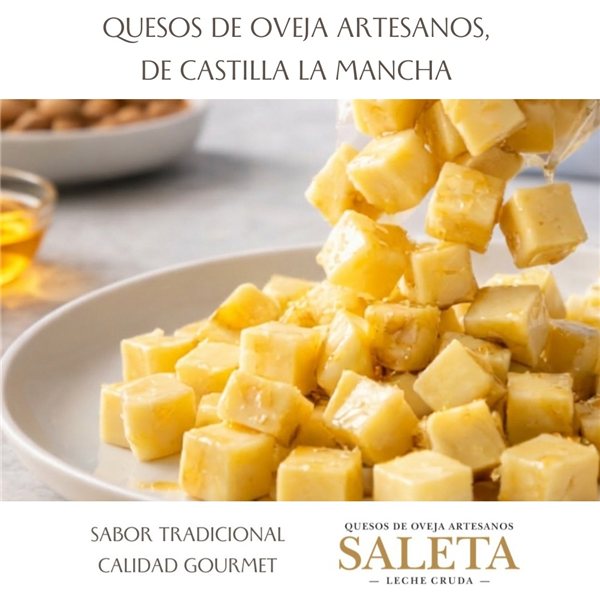 Quesos Gourmet "Pack Contrastes" | 2 Bolsas de Tacos de Queso Curado en Aceite de Oliva Virgen Extra (AOVE) con Pimentón y con Romero | Elaboración Artesana Quesos Saleta-trasera