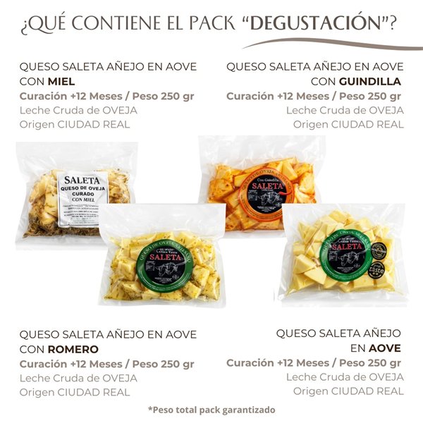 Quesos Gourmet "Pack Degustación" | 4 Bolsas de Tacos de Queso Curado en Aceite de Oliva Virgen Extra (AOVE), con Miel, Con Guindilla y con Romero | Elaboración Artesana Quesos Saleta-detalle
