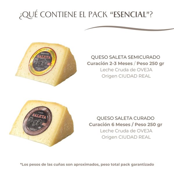 Quesos Gourmet "Pack Esencial" | 2 Cuñas de Queso Semicurado y Curado | Elaboración Artesana Quesos Saleta-detalle