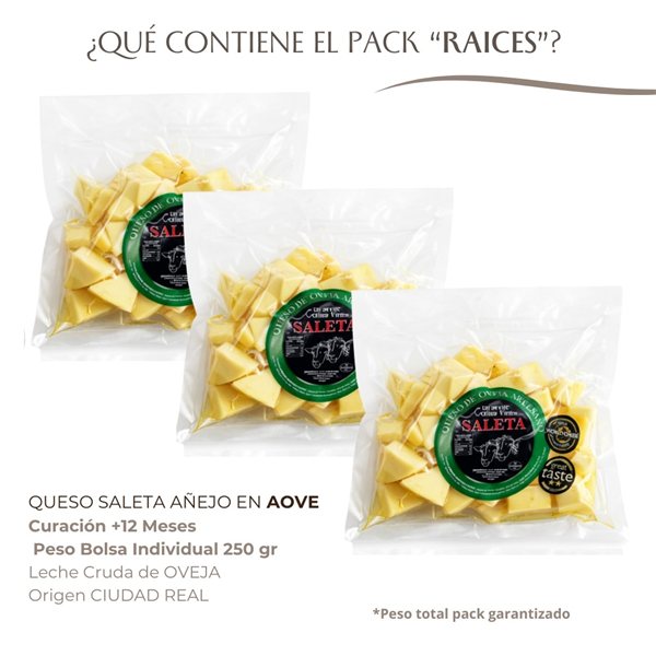 Quesos Gourmet "Pack Raíces" | 3 Bolsas de Tacos de Queso Curado en Aceite de Oliva Virgen Extra (AOVE) | Elaboración Artesana Quesos Saleta-detalle