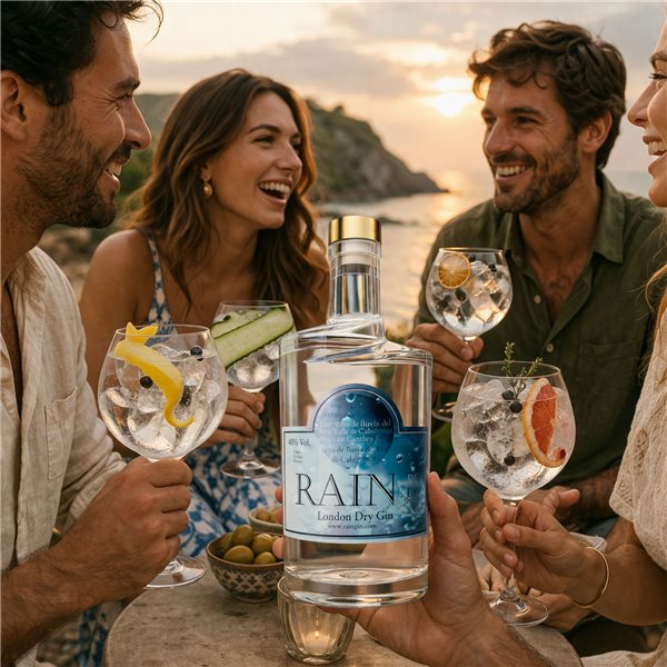 Rain Gin Premium – Gin Artisanal avec Eau de Pluie de Cantabrie, London Dry, 70 cl, 40% Vol-izquierda