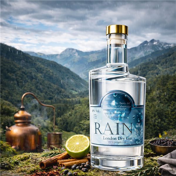 Rain Gin Premium – Gin Artisanal avec Eau de Pluie de Cantabrie, London Dry, 70 cl, 40% Vol-trasera