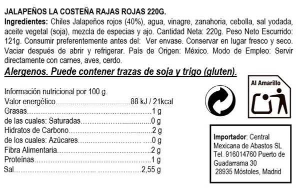 Red jalapeño strips 220g "La Costeña" 220g-detalle
