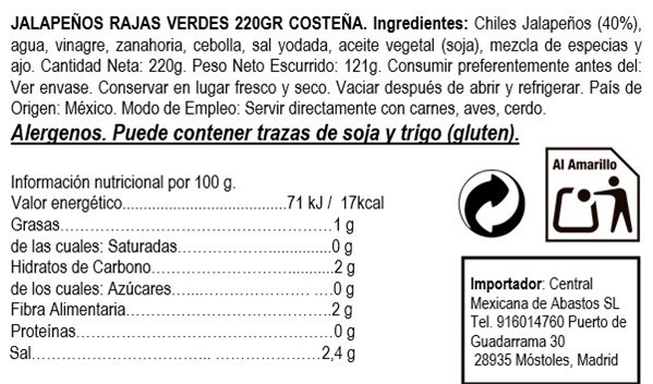 Rajas verdes de jalapeños 220g ""La Costeña"" 220g-detalle