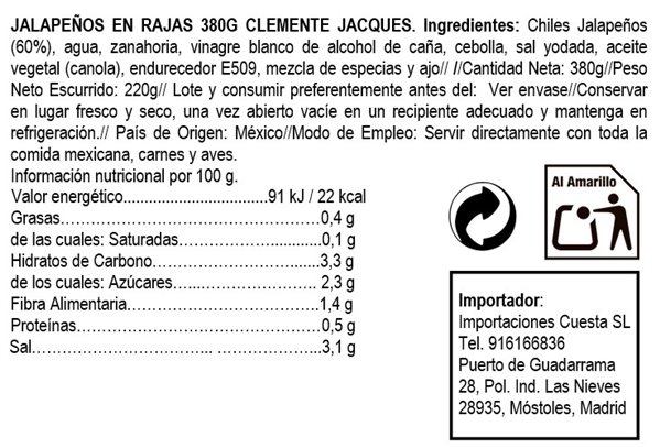 Green Jalapeño Strips Clemente Jacques 380g-izquierda