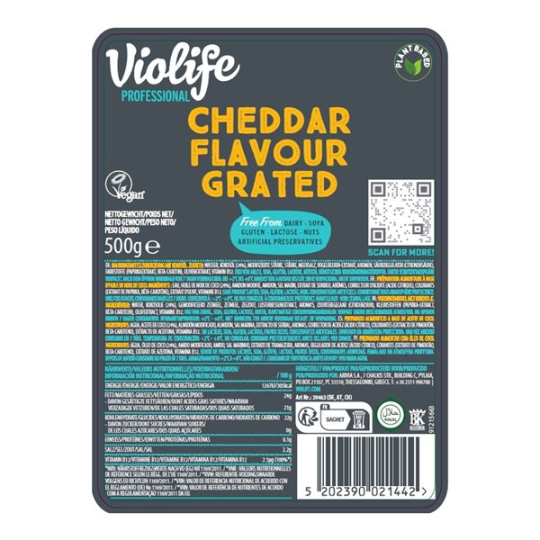 Râpé vegan CHEDDAR 500g Violife-trasera