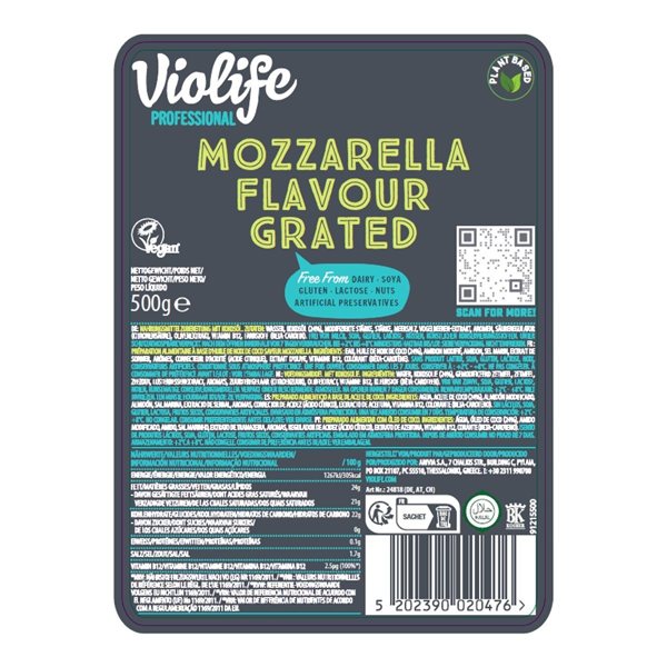 Vegan MOZZARELLA Grated 500g Violife-trasera