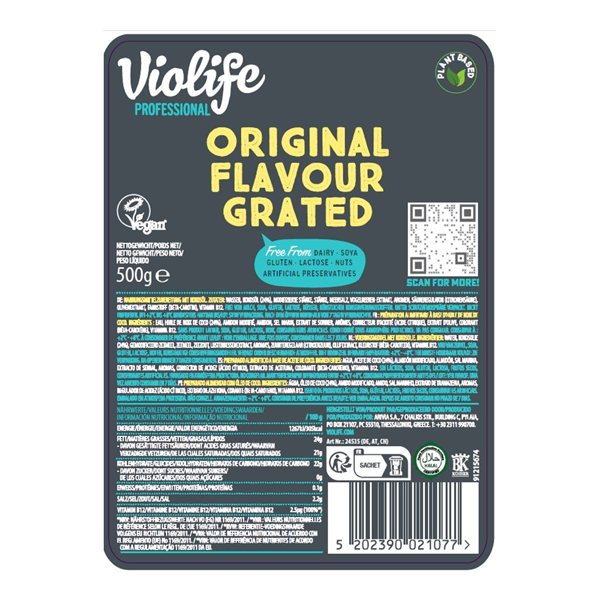 Veganer ORIGINAL Raspel 500g Violife-trasera