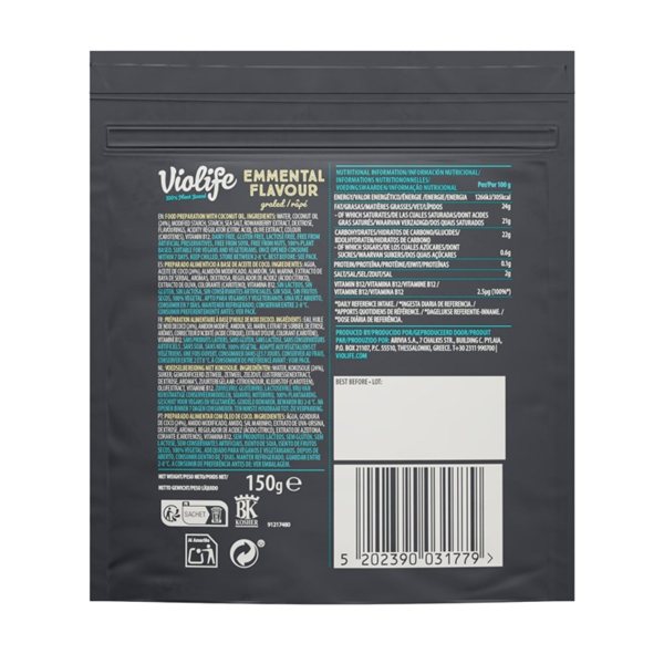 Rallado vegano sabor Emmental 150g Violife-trasera