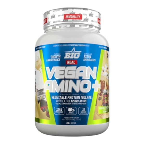 Real Vegan Amino Plus 1 Kg se traduce al francés como "Real Vegan Amino Plus 1 kg". El nombre del producto se mantiene igual en ambos idiomas.-izquierda