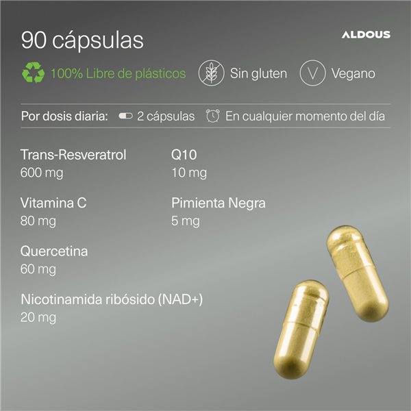 Resvératrol 600 mg avec Vitamine C, Q10, Quercétine, NAD+ et Poivre noir - Pur à 98% - Resvératrol trans-lateral