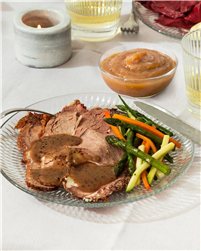 Boeuf rôti pré-cuit avec purée de pommes.